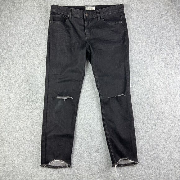 We The Free People Jeans Womens 31 Black Distressed Cigarette Ankle Grunge Goth - Picture 1 of 16
